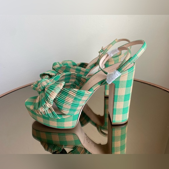 Loeffler Randall Natalia Pleated Plaid Platform Sandals Women's Green Size 7 NEW - Picture 6 of 13